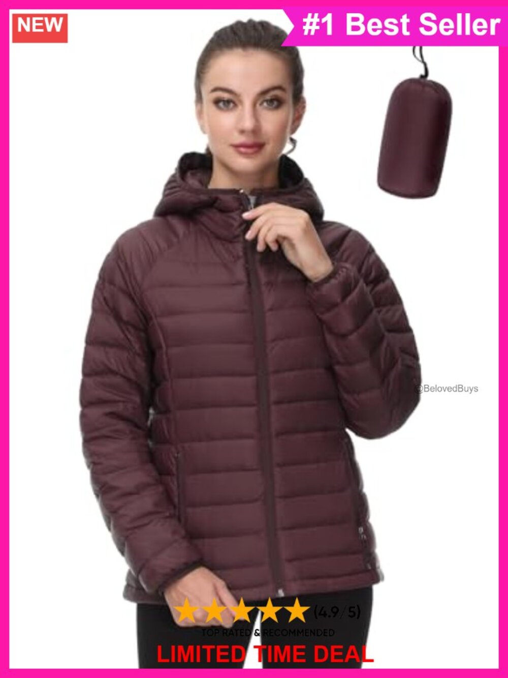 Women's Down Puffer Jacket Hooded Packable Winter Coat